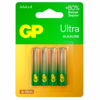 Батарейки КОМПЛЕКТ 4 шт, GP Ultra G-Tech, AAA (LR03, 24А), алкалиновые,мизинчиковые,, 24AUA21-2CRSBC4