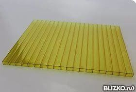 Поликарбонат сотовый 8 мм желтый 2,1х12м, УФ-защита, 10 лет гар., Кронос