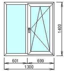 Балконное окно 1300х1400 мм двухстворчатое 5-камерный профиль