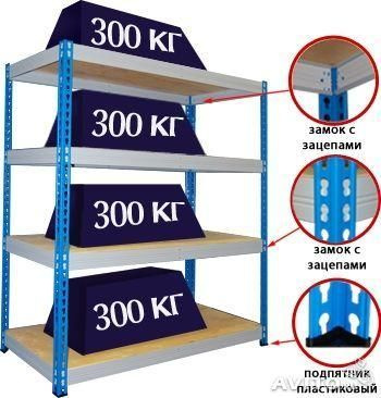 Стеллаж металлический, усиленный, грузовой, нагрузка до 300 кг