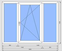 Окно двухкамерное трехстворчатое GRAIN LIDER, поворотно-откидное (панель)