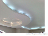 Матовый натяжной потолок двухуровневый белый с подсветкой