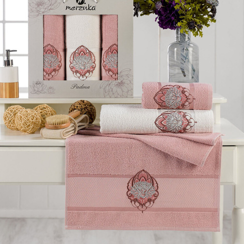 Набор из 3 полотенец Padma цвет: розовый (50х90 см - 2 шт, 70х140 см)