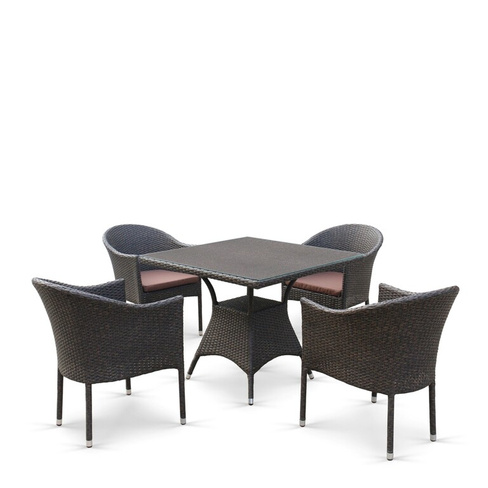 Обеденный комплект плетеной мебели T190B/Y350A-W53 Brown (4+1) T190B/Y350A-W53-90x90 Brown 4Pcs