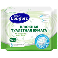 Влажная туалетная бумага Comfort smart с экстрактом алоэ вера 42 шт. 42 лист., белый, алоэ