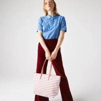 Женская большая сумка-шоппер Lacoste L.12.12 из ткани в полоску