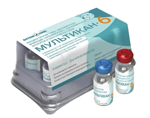 Вакцина для собак и щенков Мультикан - 6 для против чумы, аденовируса, парвовируса, коронавируса и лептоспироза, 1 доза