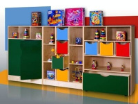 Стенка для игрушек с цветными ящиками (3 секции)