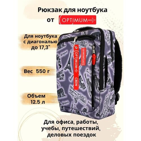 Рюкзак для ноутбука 15.6 17 17.3 дюймов мужской женский, города Optimum Crew