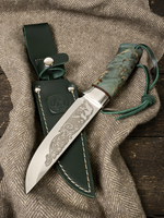Нож "Пума - Великоросс" (Elmax, стаб. карельская береза, Зеленая/гарда ал.)