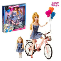 Кукла-модель шарнирная, с дочкой, Family Look на велосипеде Happy Valley