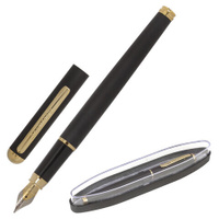 Ручка подарочная перьевая BRAUBERG Maestro СИНЯЯ корпус черный с золотистыми деталями 143471