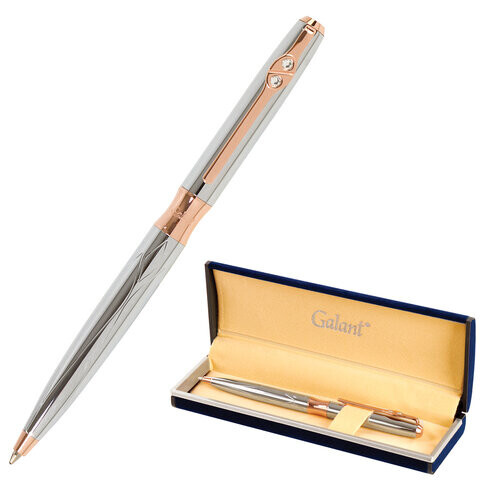 Ручка подарочная шариковая GALANT NUANCE SILVER корпус серебристый детали розовое золото узел 07 мм синяя 143520