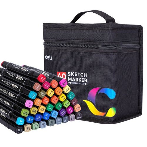 Набор маркеров для скетчинга Deli E70806-40, 40 цвет., двойной пишущий наконечник